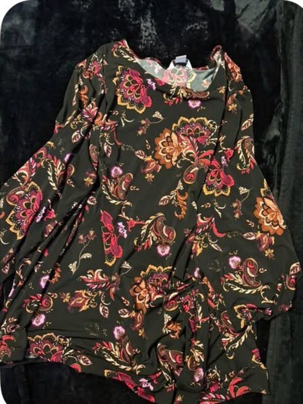 Liz Claiborne Black Blouse with Pink & Orange Floral Print